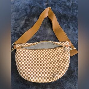 Checkered Brown and White Crossbody Bag